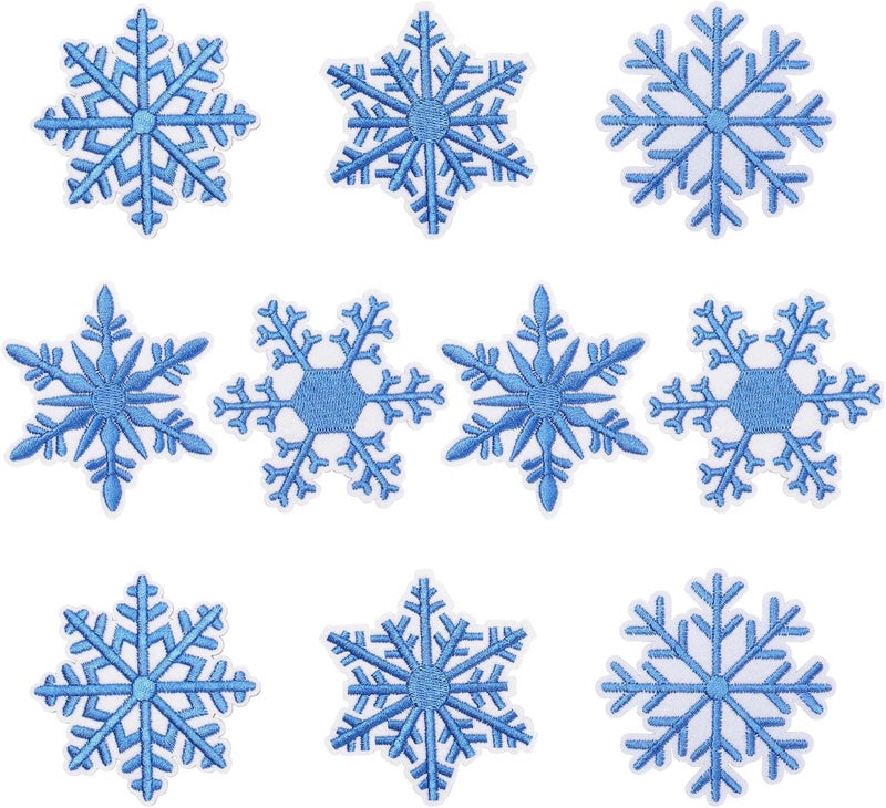 mortd 10 Pcs Christmas Snowflake Iron On Patches, Snowflake Embroidered Patches, Xmas Appliques Sew on Iron on Patches for Christmas Winter DIY Craft Clothing Bags Decoration Party Supplies - Image 1
